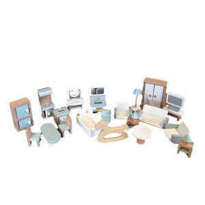 ROBUD 22 Wooden Dollhouse Furniture Set Accessories Pretend Play Toys Blue